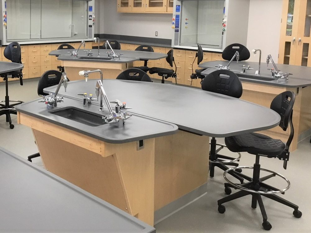 Teaching lab island with epoxy benchtop and molded sink