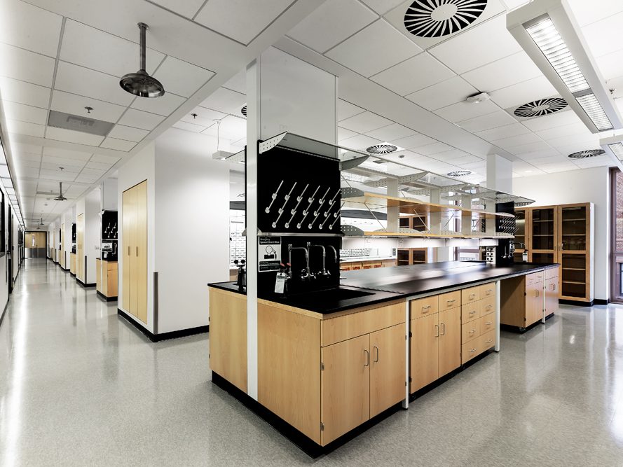 University research laboratory with black epoxy work surfaces
